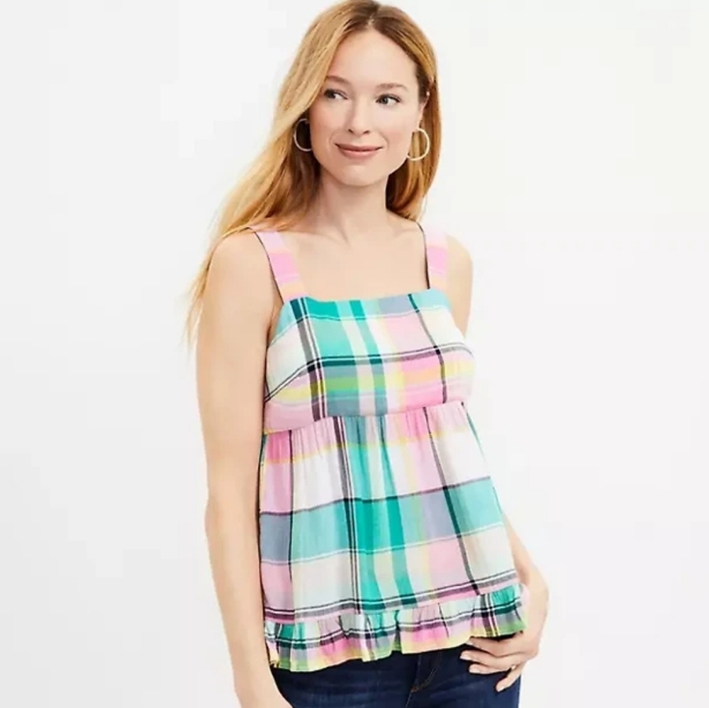 Loft Petites Plaid Tie Back Peplum Cami Size 8P NWOT